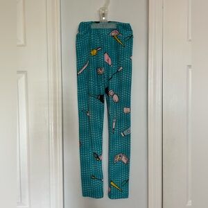LuLaRoe Kids Teal Makeup Pattern Leggings